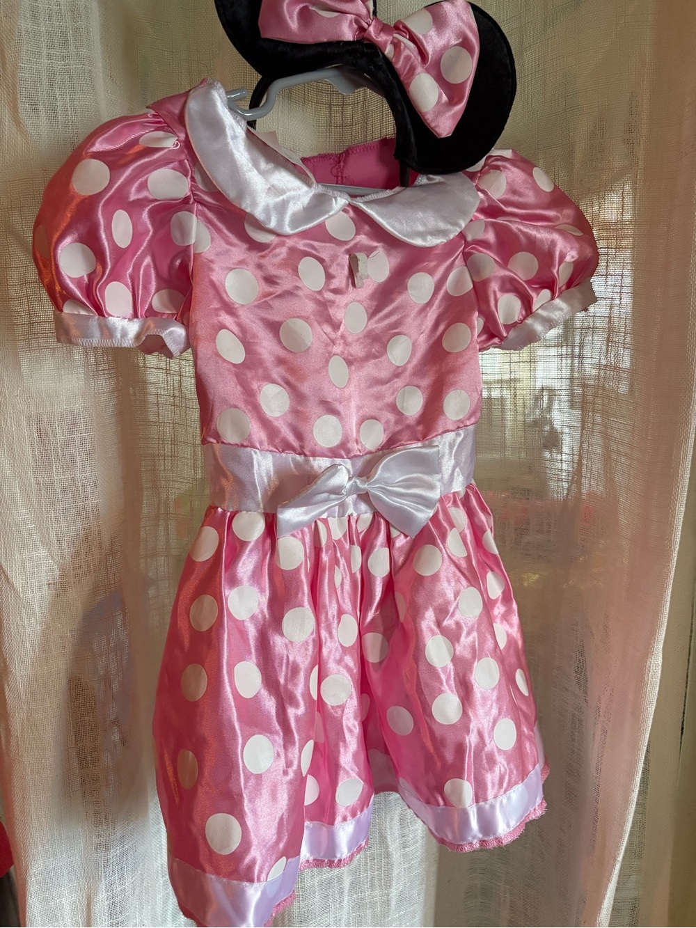 Disney Pink and White Polka Dot Minnie Mouse Dress with Bow Headband